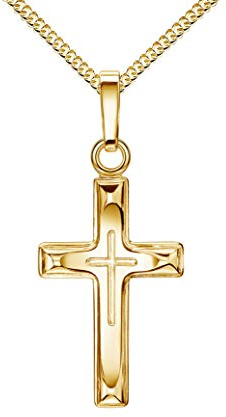 Kreuz in Kreuz-Anhänger Goldkreuz Jesus Christus für Damen, Herren und Kinder als Kettenanhänger 585 Gold 14 Karat / 14K mit Halskette Länge wählbar.