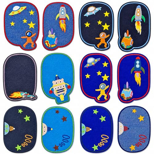 Bügelflicken,12 Stück Patches zum Aufbügeln Universum Aufnäher Applikation Flicken Zum Aufbügeln für DIY T-Shirt Jeans Kleidung Taschen,Flicken Patches (Farbmischung-12PCS)