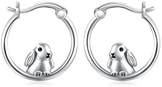 JFASHOP Hasen Ohrringe Creolen Damen Silber 925 Tier Ohrringe Hasen Creolen Mädchen Kreolen Hasen Schmuck Muttertags Geschenke Ostern für Mädchen Kinder Tochter