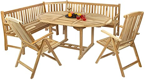 SAM 4tlg. Gartengruppe Borneo, Gartentisch + 2 Hochlehner Aruba + Bank
