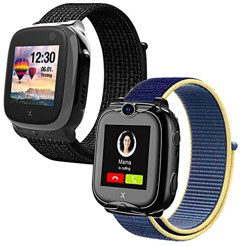 Kuaguozhe 2 Stück Kinder Armbänder Kompatibel mit Xplora X5 / XGO 2/XGO 3 Armband,Kids Smartwatch Weich Sport Nylon Ersatzbänder für X5 Play/XGO2/XGO3,Mädchen Jungen Geschenk, Schwarz + Gelb Blau