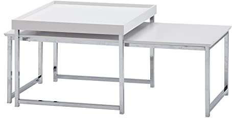 möbelando Couchtisch 2er Set Holz/Metall Sofatisch Eckig Weiß Modern | Beistelltisch 2-teilig | Design Wohnzimmertische | Holztisch Satztische