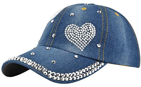 MILAX Baseballmütze Damen Mädchen Denim Blumen Diamant Baseball Cap Damen Mütze Jeans Kappe Basecap mit Glitzer