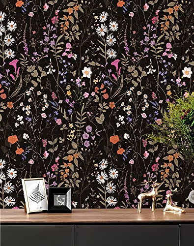 JiffDiff Floral Wallpaper Peel and Stick, Self Adhesive Wallpaper for Home Bedroom Cabinets and Kitchen Countertop Peel and Stick Thicken Contact Paper (17.3x118, Dark Floral)