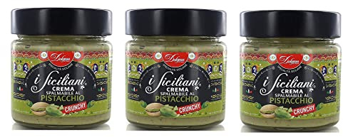 3 x Dolgam I Siciliani Crema Spalmabile al Pistacchio Crunchy pistachos crujientes crema de pistacho con pistachos picados, 200 g, sin aceite de palma, sin gluten
