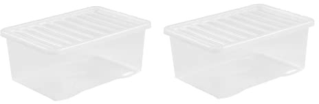 Homey Mart 2-Pack x Crystal Clear 45L Storage Box with Lid – Durable 45 Litre Large Plastic Container with Secure Clip‑On Lid – Stackable & Nestable Home and Office Storage Solution
