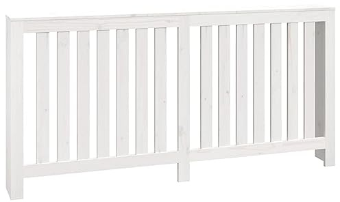 vidaXL Heizkörperverkleidung Lamellen-Design Heizungsabdeckung Heizungsverkleidung Heizung Abdeckung Heizkörper Weiß 169x19x84cm Massivholz Kiefer