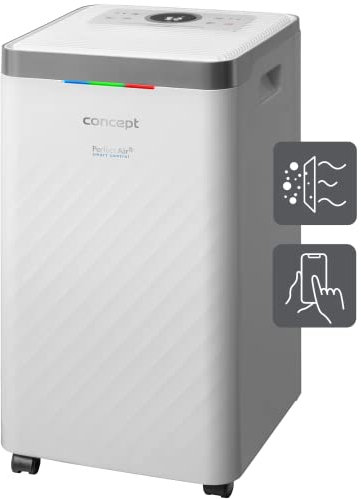 Concept OV2012 - Deshumidificador con purificador de aire, 210 W, control táctil, sistema de filtración cuádruple, filtro de carbón activo, temporizador, 4 modos de funcionamiento, control mediante