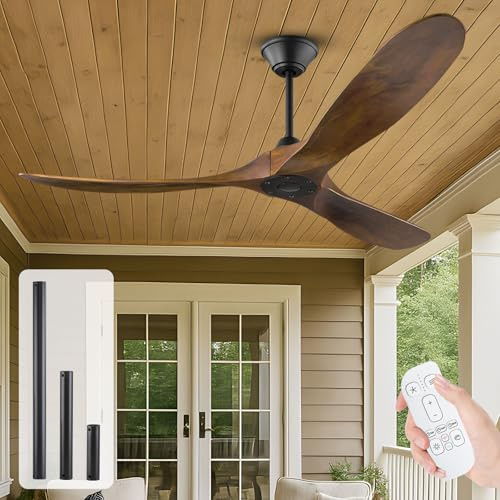 178cm Deckenventilator im Freien ohne Licht, Deckenventilator Leise mit Fernbedienung, Moderner Deckenventlator Groß, Reversibler DC Motor, Deckenvetilator für Niedrige Räume Terrassenüberdachung