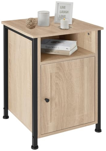 tectake® Nachttisch mit Ablage + Staufach, Nachtschrank, 40 x 42 x 60,5 cm, Beistelltisch, Deko Schlafzimmer, Deko Wohnzimmer Möbel, Blumenständer, Nischenschrank - Industrial Holz hell, Eiche Sonoma