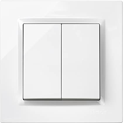 SIMON - Commutateur double série Simon 10, 230 V, interrupteur mural intérieur, facile à installer, avec cadre, couvercle et mécanisme, couleur blanche