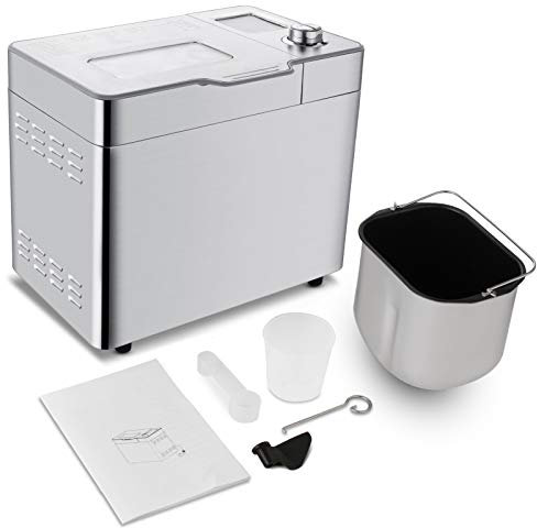 Meykey Macchina per il pane con 25 programmi di cottura, Timer di 13 ore, Inox, 550 W