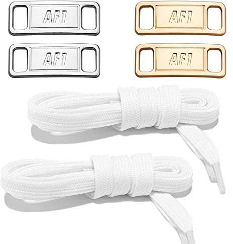 NDTEZUGT 2 Paia Lacci Piatti per Air Force 1 con Metallo Fibbia Decorazioni Lacci Scarpe di Ricambio Stringhe Sottili (Bianco,72/183cm)