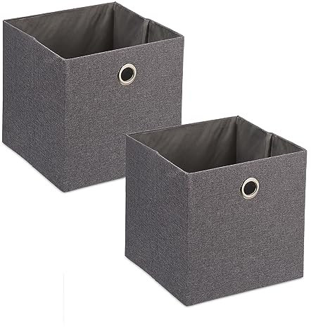 Relaxdays Scatola Portaoggetti, Set 2 Box in Stoffa da Scaffale, Cubo Portagiochi HLP 30,5x30,5x30,5 cm, Moderno, Grigio