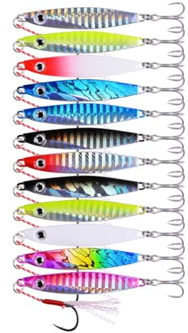 CBLDF 12 Uds Cuchara De Metal Jigs Carpa Señuelo De Pesca 7g-40g Fundición Crankbait Jigging Cucharas Wobbler Cebo Artificial Mar Pesca Señuelos Pesca (Color : 12pc-2 Hooks, Size : 40g 8.5cm)