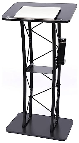 Generisch Rednerpult aus Metall, gebogen, mit Getränkehalter, Podium-Ständer für Büro, 40 x 60 x 120 cm, Podium-Kanzel für Reden und Präsentationen, Schwarz