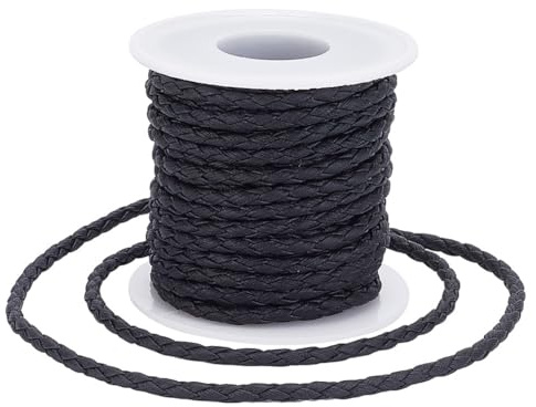 Cordoncino di Cuoio Intrecciato Da 9.14 m di arricraft, Corda per Cravatta Bolo Piegata A 4 strati Nera Larga 3 mm con Rocchetto Corda In Pelle PU Corda In Pizzo Corda Rotonda Piatta