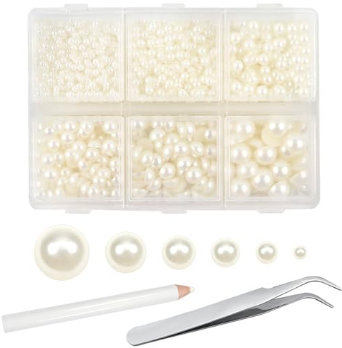 TOAOB 5000 Piezas Medio Redondo ABS Perla de Imitación 2 a 8 mm Beige Cuentas Planas de Resina para Manualidades DIY Fabricación de Scrapbooking