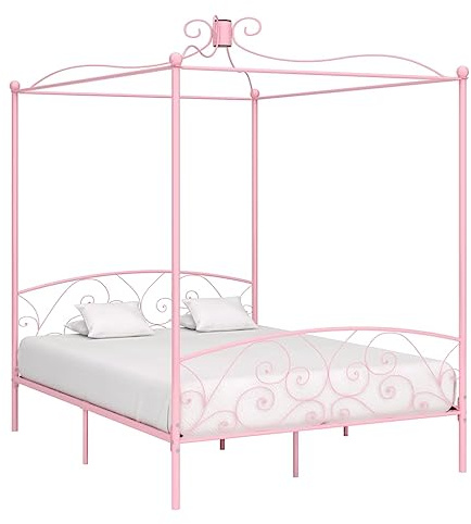 YUHI-HQYD Himmelbett-Gestell,Bed Frame,Lattenrost,Matratzenfundament,mit exquisitem Design,Geeignet zum Aufhängen eines Vorhangs oder Moskitonetzes,Rosa Metall 180 x 200 cm