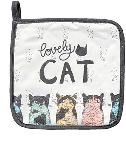 Raebel OHG 2er Set Geschirrtücher Küchentücher Trockentücher Topflappen Ofenhandschuhe Bedruckt mit Katzen Ecru bunt (2er Set Topflappen)
