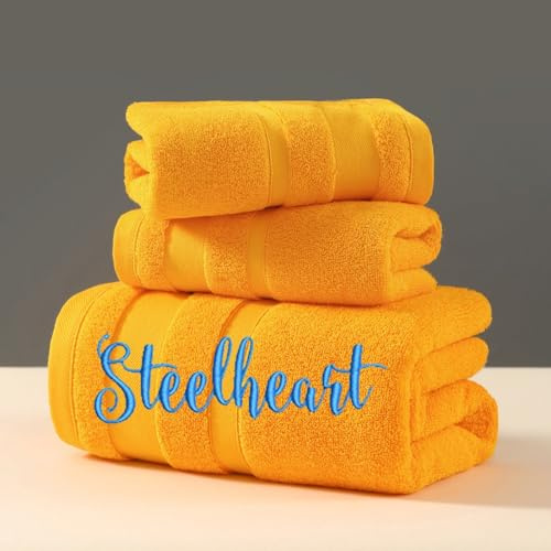 HDLOVE Personalisierte Handtuch Mit Namen Oder Wunschtext Bestickt, Aus Baumwolle, Personalisiertes Duschtuch In 3 Größen, Groß Saunatuch Oder Gästehandtuch Mit Initialen(Yellow,Square Towel 35x35cm)