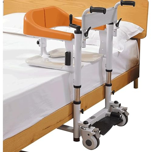 ELZEM Patientenlifter Patienten Bett Toilettenstuhl Mit 180° Geteiltem Sitz, Mit Handkurbel Lifthebel, Höhenverstellbarer Behinderten-Dusch-Stuhl A