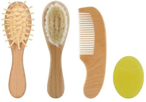Hölzerne Babyhaarbürste - Haarbürste für Babys, neugeborene Haarbürste | Holzgriffbürste für Naturborsten, schonend auf der Kopfhaut Umweltfreundliche Baby-Haarbürste zum Sortieren, Haarpflege für