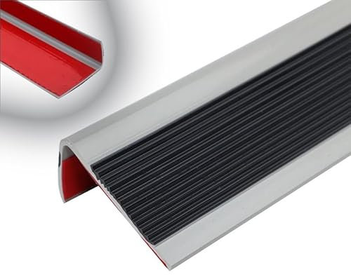 GSKFXJ Treppenkantenprofil Treppenprofil L-Form, Übergangsprofil Treppenkantenschutz, Stufenkantenprofil Selbstklebend, Anti-Rutsch Treppenkantenschutz(Black+Gray,1.2m)