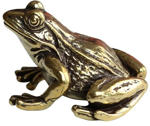 DUOLAIYUNSO Bronzefigur, 3,6 x 1,4 x 2 cm, Miniatur-Frosch-Figur, Vintage-Stil, Messing, Frosch, Dekoration, Frosch, Statue, Schreibtisch, Messing-Ornament