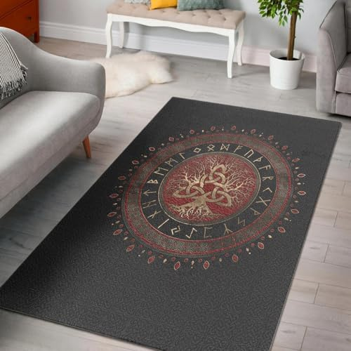 Generisch Tepich Moderne Wohnzimmer Baum des Lebens Schlafzimmer Teppich Keltischer Knoten Der Wikinger Flur Outdoor Teppich rutschfest Waschbarer Bettvorleger Moderne Küche Carpet 80x150 cm