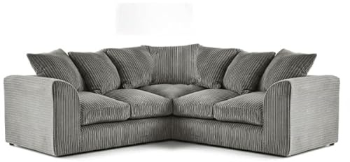 Stockley Grey Jumbo Cord Corner Sofa, Symmetrical Design