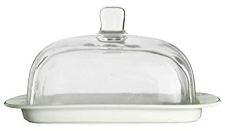 Mantequera Recipiente para mantequilla Base de cerámica tapa de vidrio caja de mantequilla cubierta de queso cubierta de postre recipiente for verduras de cocina, plato de mantequilla for el hogar caj
