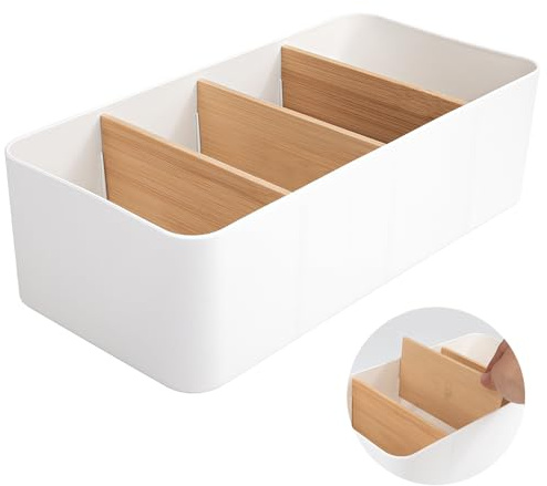 Jesustree Organizer da Tavolo con 4 Scomparti, Portaoggetti da Scrivania Multifunzionale Scatola da Tavolo Organizzatore per Telecomandi Cancelleria Cellulari Cosmetico