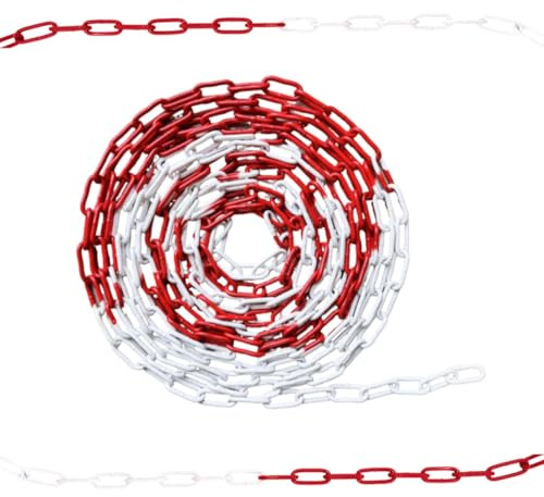 Ferropro Stahlkette/Absperrkette Ø5mm L:15m - Rot/Weiß - verzinkter Stahl - inkl Notglied und Karabinerhaken - bestens für Baustellen, Parkplätze, Events, Veranstaltungen