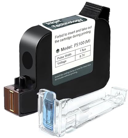 Phezer Cartouche d’Encre Solvant à Séchage Rapide Originale de Remplacement PS100 pour Imprimante à Jet d’Encre Portable et Mini, Compatible avec Les Machines de Codage à Buse 12,7 mm (Noir, 42 ML)