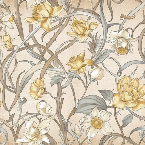 ANLIKY-Pro Flower Self Adhesive Wallpaper Golden Silver Peel and Stick Contact Paper, 44X300CM，Floral Branches Vines Weaving Removable Decorative Film for Wall Cabinet Furniture Decal