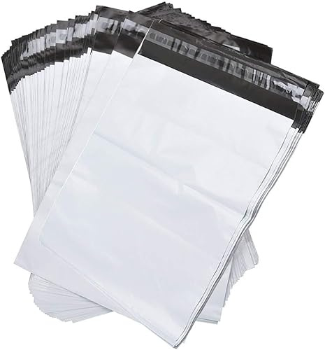 Sixstore Versandtaschen, 100 Stück, weiß, 23 x 30,5 cm, mit selbstschließendem Verschluss, flexibel, reißfest, starke Posttaschen, Multipack, Umschläge, Postbeutel