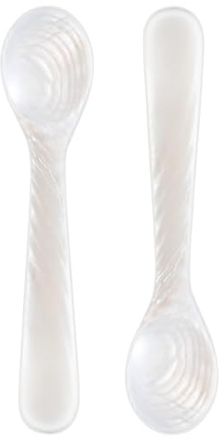 Patelai 2 Pieces Set of Caviar Spoons Mother of Pearl Spoons with Handcraft Round Handle for Caviar, Egg, Ice Cream, Coffee, Kitchen, Restaurant for Serving Caviars (7cm/2.75 Inch)