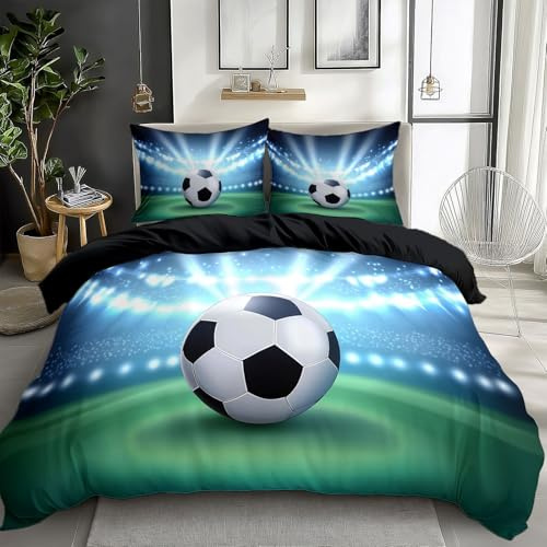 XCQHZYQ Parure de Lit Enfant 90x190 cm Football Stade Housse de Couette avec Taie d'oreiller, Doux Ensemble de Literie en Polycoton Housse Couette pour Garçons Filles