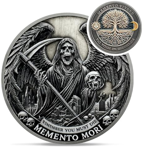 Grim Reaper Memento Mori Coin - Skull Tree of Life Stoic Challenge Coin - Novelty EDC Amor Fati Token Medallions for Daily Stoic Practice - Inspirational Momento Mori Stoicism Gifts for Men Women Kids