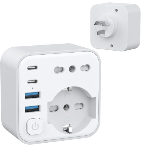 Aochxin Adattatore Presa Australia, 6 in 1 Adattatore Australia Italiano con 4 USB, per Nuova Zelanda, Cina, Argentina, 3680W, Spina da Viaggio (Tipo I)