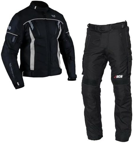 BOSmoto Biker Textilkombi – Motorradjacke + Motorradhose Herren, wasserdicht & sicher,Motorradjacke Lang und Motorradhose – 2-Teiler Textilkombi für Biker (BLACK, L)