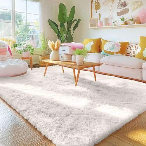 Homaxy Hochflor Waschbar Läufer Teppich Wohnzimmer 80 x 150 cm, Creme | Anti-Rutsch Unterseite Teppiche, Flauschig Teppich fürs Kinderzimmer, Schlafzimmer