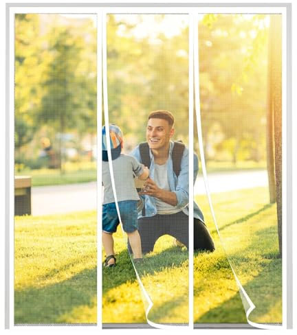 Cortina Mosquitera para Puertas 175x270cm Blanco Cortina antiinsectos Cierre Automático de Arriba a Abajo Manos libres