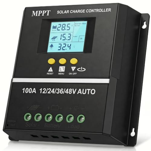 100A MPPT Laderegler, 100 A Solar BatterieController, 12/24/36/48 VBlei Säure und Lithium Batterien LCD-Display Überladeschutz, wasserdichtes Design