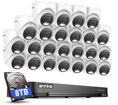 ANNKE 3K Lite 32CH DVR con rilevamento di persone e veicoli, 24 telecamere di sorveglianza da 1080p con visione notturna a colori, disco rigido da 8 TB, videosorveglianza esterna, allarme e-mail con