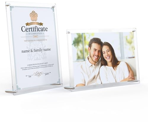 A4 Acrylic Photo Frame 12.4x8.4 Inch Convertible Horizontal Vertical Display for Certificates Diplomas Artwork UV Protected Floating Frame with Hanging Kit Clear Modern for Wall or Desk