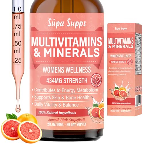 Multivitamins & Minerals for Women 30 Plus - Daily Vitamins A C D E K B Complex, Iron & Zinc - Smooth Pink Grapefruit Flavour - Liquid Multivitamin for Women - Alternative to Tablets & Gummies - 60ml