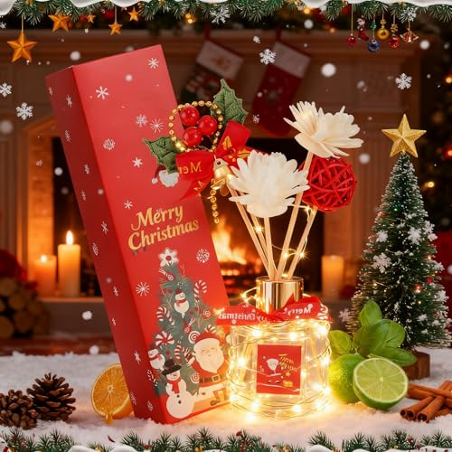 Allony Reed diffuser, rumsdoft, pinnar, kalk, basilika mandarin, lukt, naturlig rumsdoft utan kemi, rumsdoft, ätpinnar, perfekt för vinterjul, 50 ml