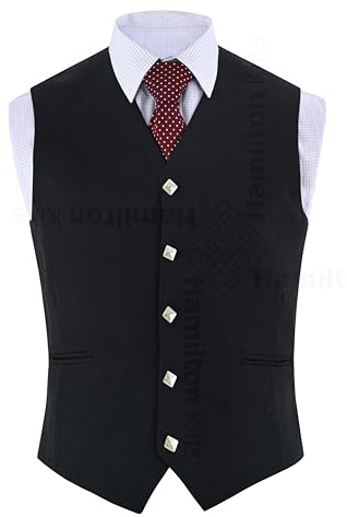 Gilet Prince Charlie pour homme Hamilton Kilts, gilet kilt écossais noir avec boutons chardon, tenue de soirée traditionnelle